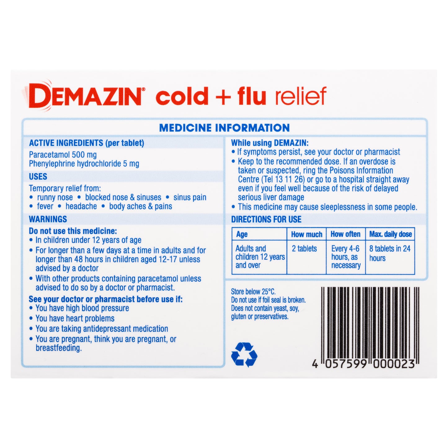 Demazin Cold & Flu Relief Tablets