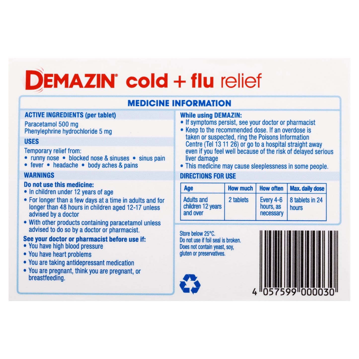 Demazin Cold & Flu Relief Tablets