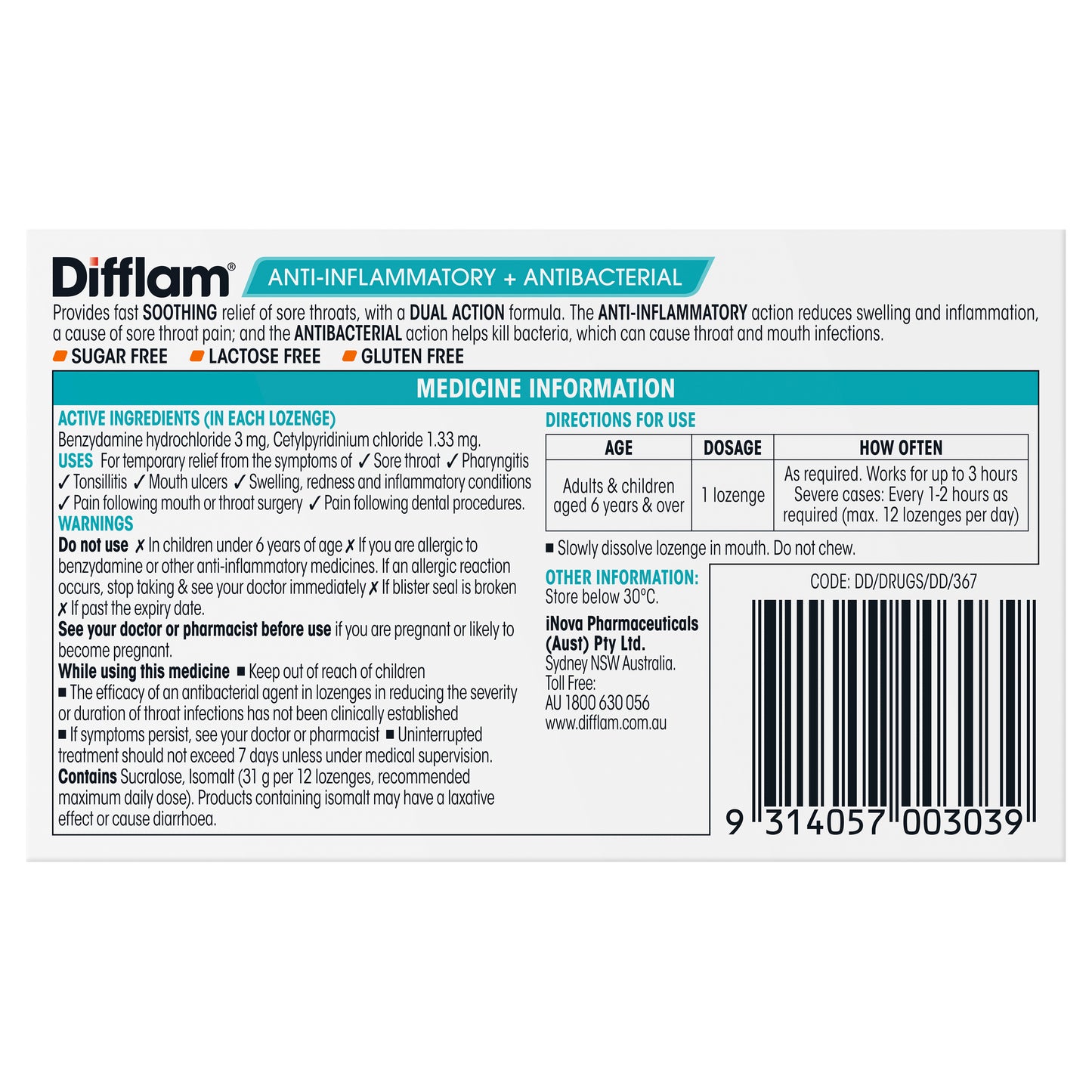 Difflam Sore Throat Lozenge