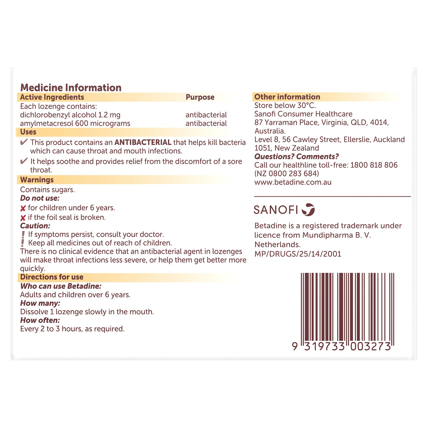 Betadine Sore Throat Lozenges Honey & Lemon - 16s