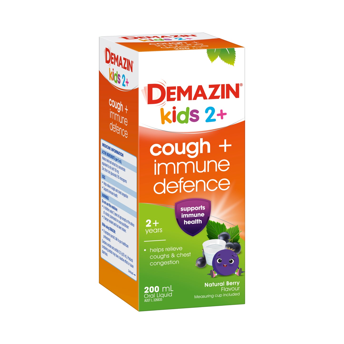 Demazin Kids 2+ Cough + Immune Defence Syrup Natural Berry Flavour