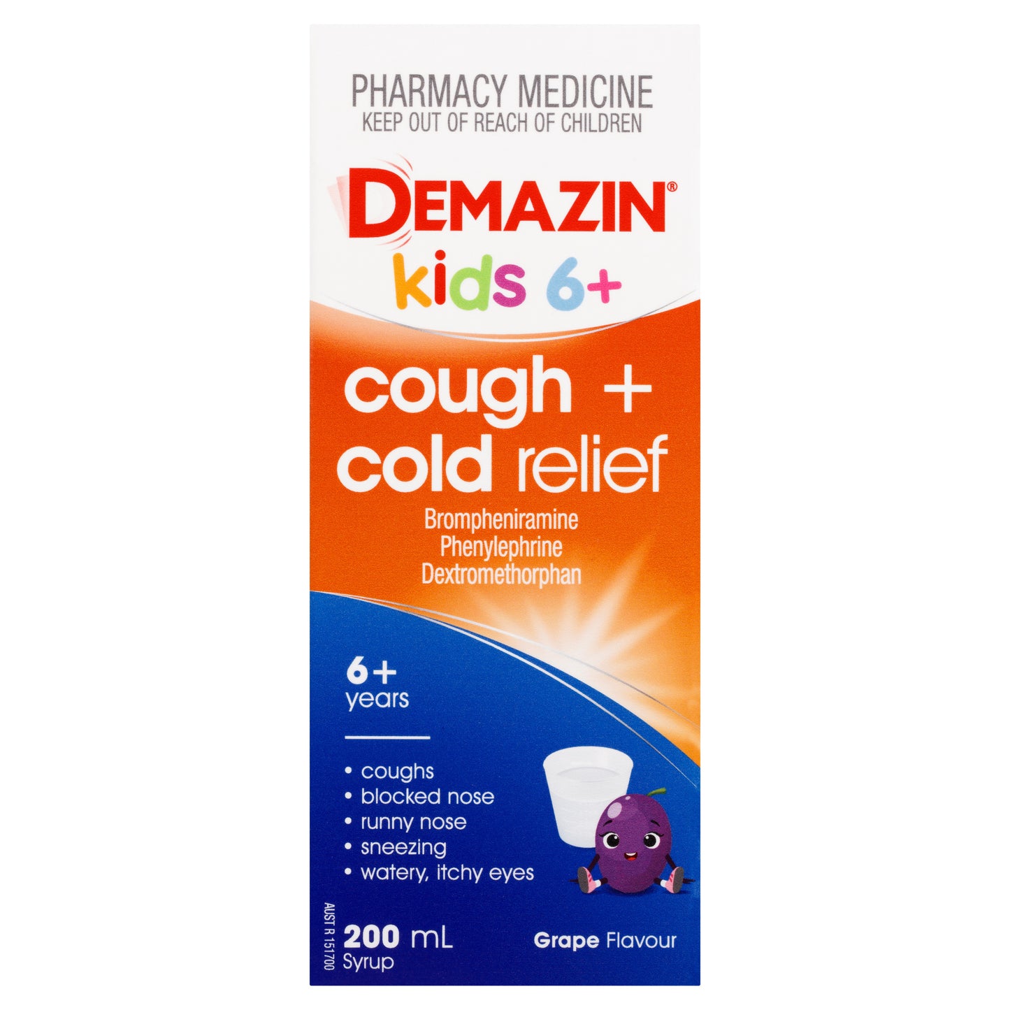 Demazin Kids 6+ Cough & Cold Relief Syrup Grape Flavour