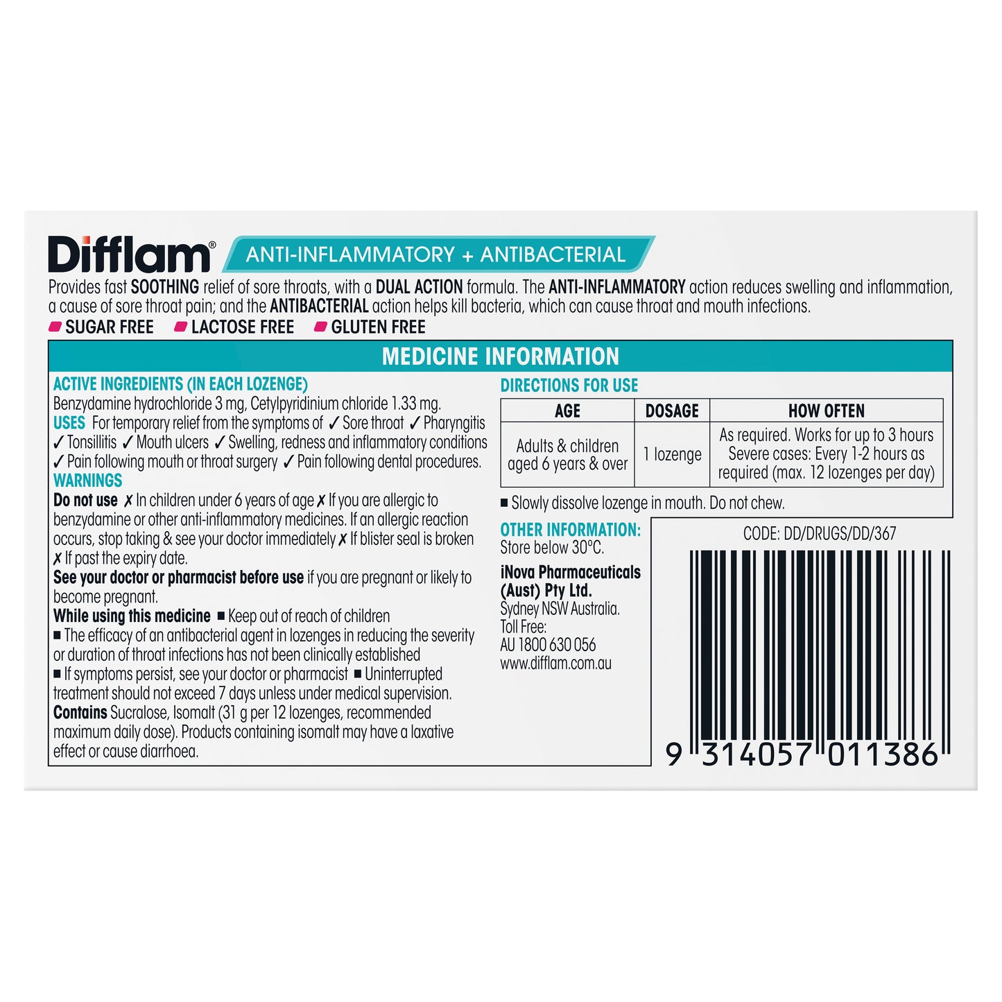 Difflam Sore Throat Lozenge