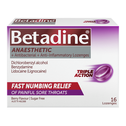 Betadine Anaesthetic + Antibacterial + Anti-Inflammatory Lozenges - Berry - 16s