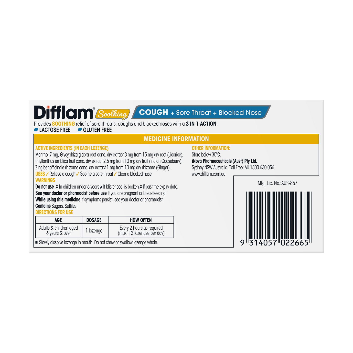 Difflam Soothing Cough + Sore Throat + Blocked Nose Lozenges